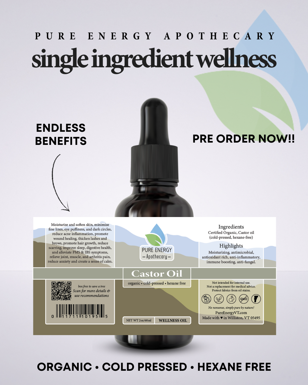 Castor Oil, Certified Organic, Cold Pressed, Hexane-Free